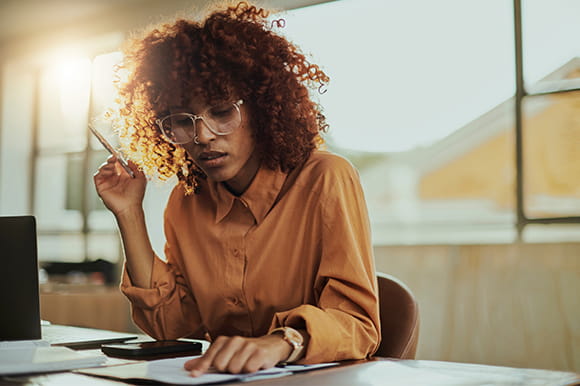 Woman doing paper work