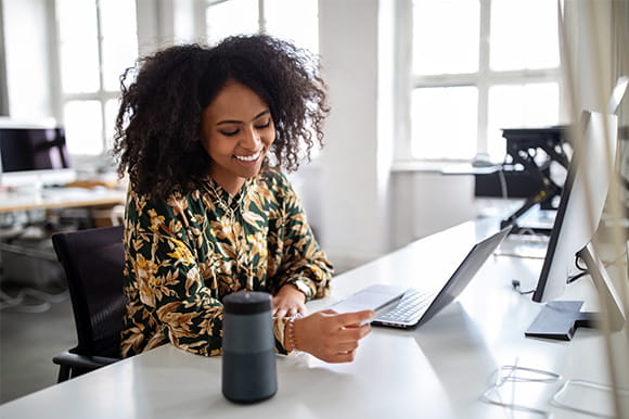 Woman working at a computer