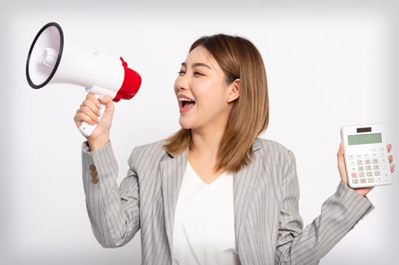 Woman with Megaphone. Loud Budgeting