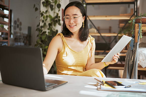 Woman working at a computer