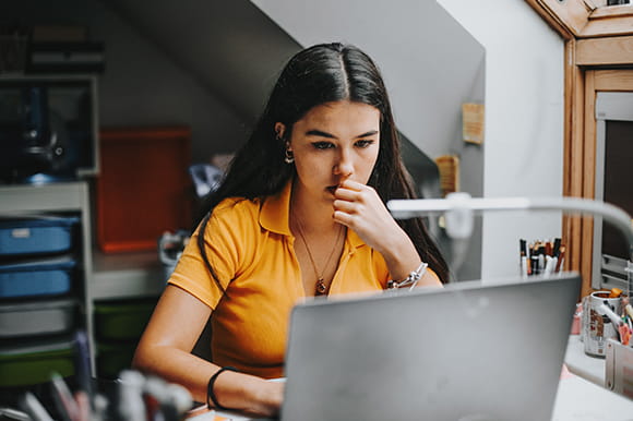 Woman working on a laptop