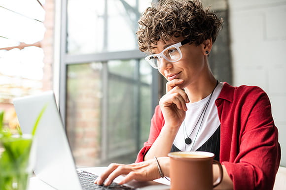 Woman working at a computer