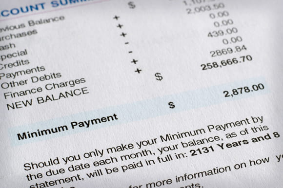 A bill with the minimum payment of $2,878.00 highlighted with a light blue bar